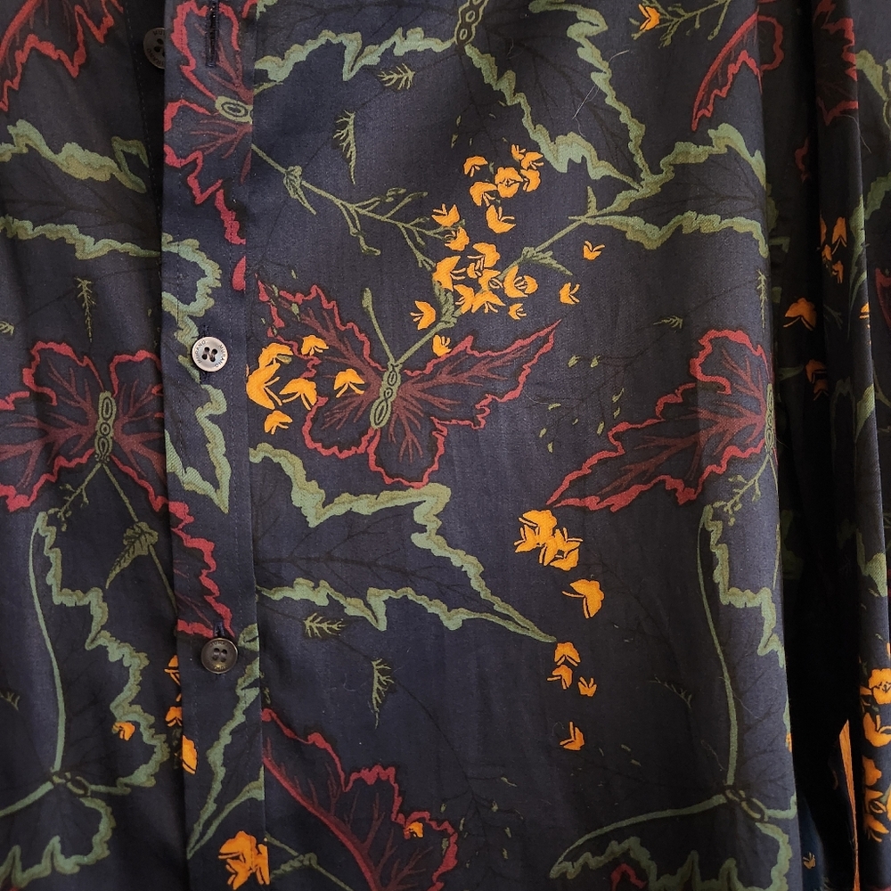 Murano Liquid Luxury Slim Fit Mens XL Navy Long Sleeve Button Up Floral - Picture 2 of 10